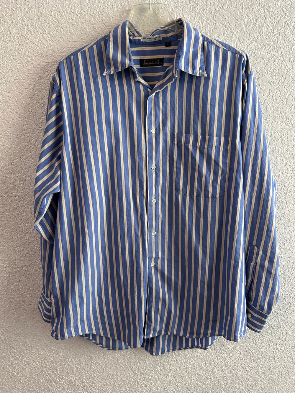 Vintage 90s OSCC Bespoke Harold’s 100% Cotton Blue Striped Shirt L Made USA